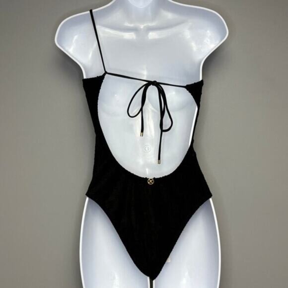 NWT VIX Paula Hermanny Black Scales Ana 1 Shoulder Full 1 Piece Swimsuit Sz M - Picture 3 of 9